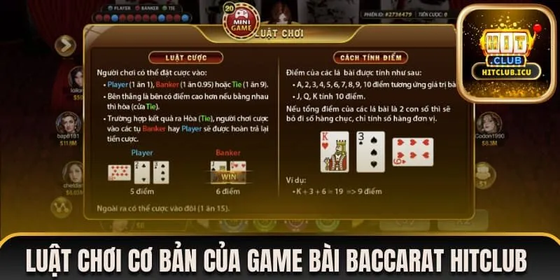 Luật chơi cơ bản của game bài Baccarat Hitclub